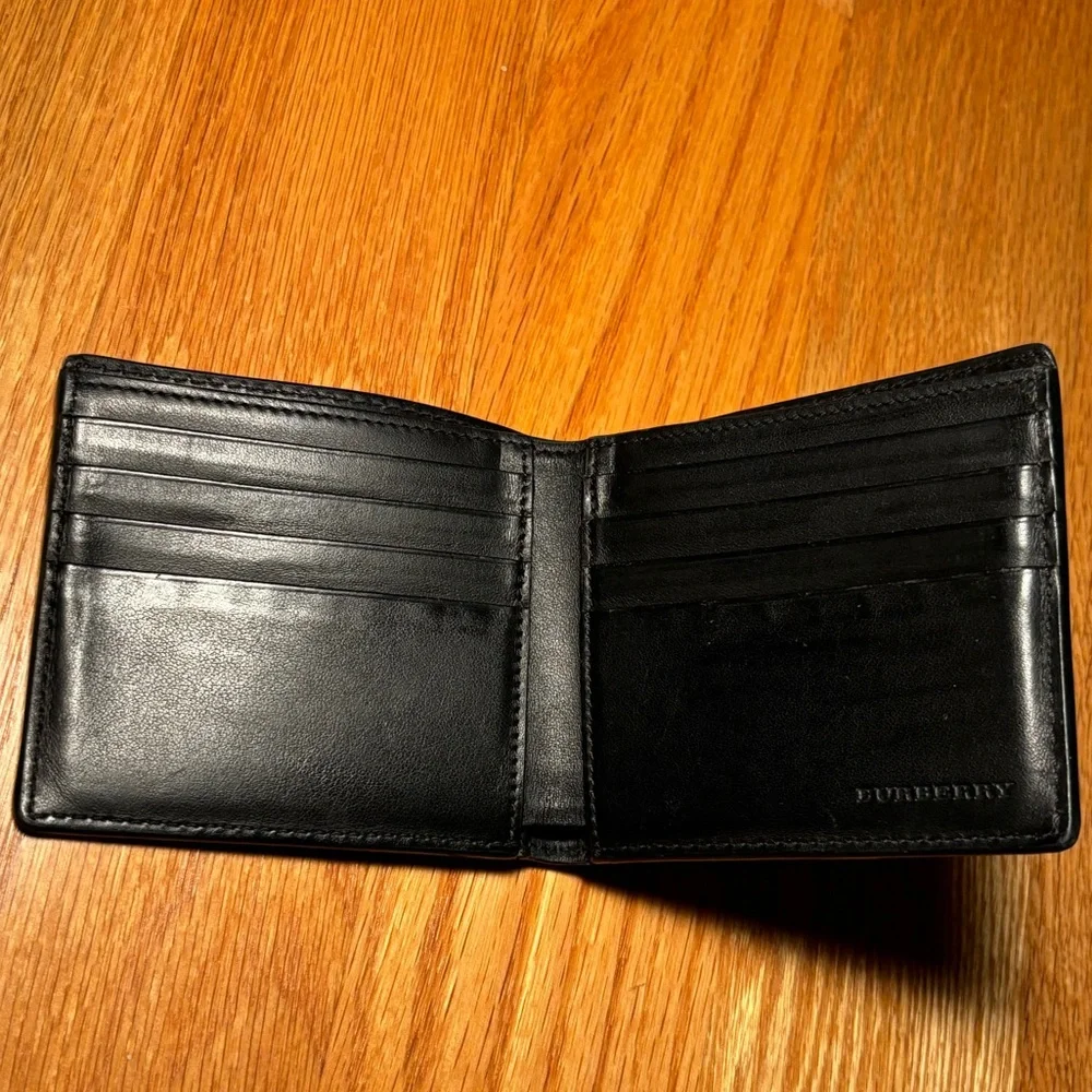 Burberry Perforated Spellout Black Leather Bifold Wallet